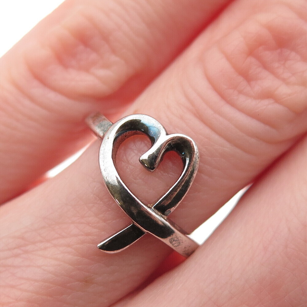 925 Sterling Silver Vintage Loving Heart Oxidized Ring Size 6
